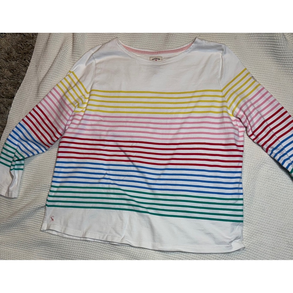 Joules Harbour Rainbow Stripe Long Sleeve Top Multi Color Cotton US 20 UK 24